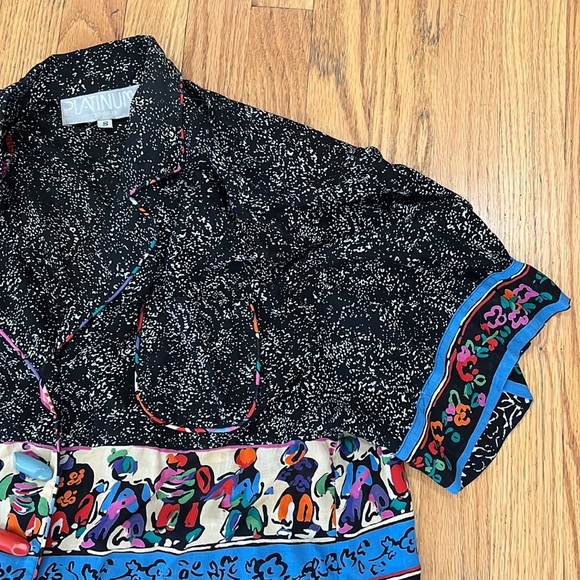 Vintage 80s90s PLATINUM Dorothy Schoelen Artsy Blouse/Top~Chunky Buttons~sz S - Picture 2 of 8